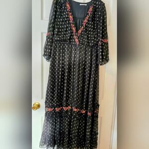 Tularosa Black Maxi Dress with Pink Floral Accents